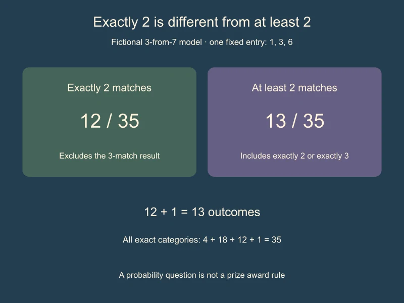 In a fictional three-from-seven model, exactly two matches has 12 of 35 outcomes and at least two has 13 of 35